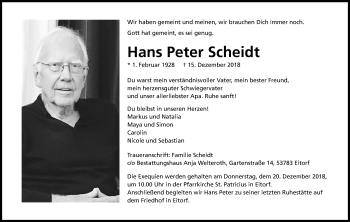 Anzeige von Hans Peter Scheidt von Kölner Stadt-Anzeiger / Kölnische Rundschau / Express