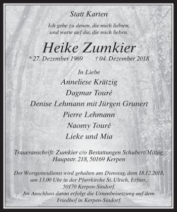 Anzeige von Heike Zumkier von  Werbepost 