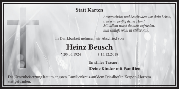 Anzeige von Heinz Beusch von  Sonntags-Post 