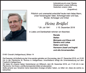 Anzeige von Heinz Brüßel von Kölner Stadt-Anzeiger / Kölnische Rundschau / Express