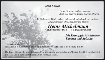Anzeige von Heinz Michelmann von  Werbepost 