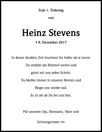 Anzeige von Heinz Stevens von Kölner Stadt-Anzeiger / Kölnische Rundschau / Express