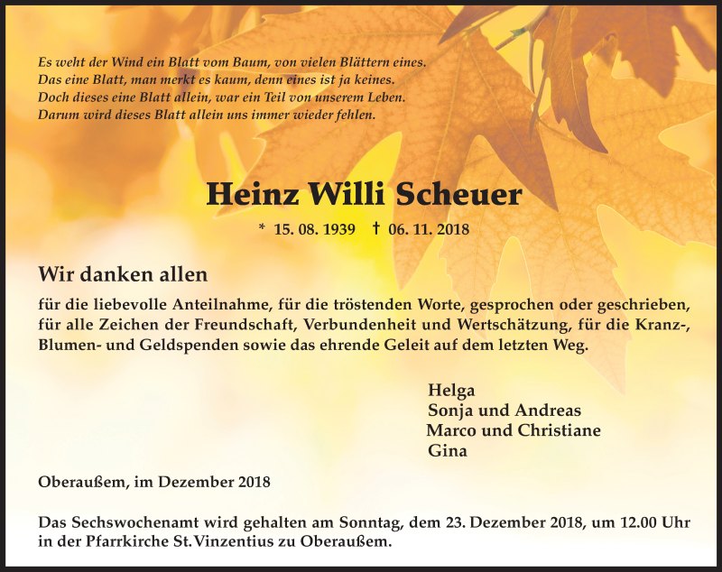  Traueranzeige für Heinz Willi Scheuer vom 18.07.2023 aus Kölner Stadt-Anzeiger / Kölnische Rundschau / Express