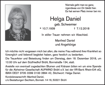 Anzeige von Helga Daniel von  Schlossbote/Werbekurier 