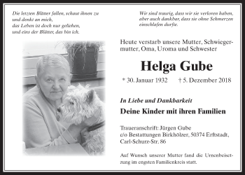 Anzeige von Helga Gube von  Werbepost 