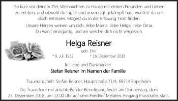 Anzeige von Helga Reisner von Kölner Stadt-Anzeiger / Kölnische Rundschau / Express