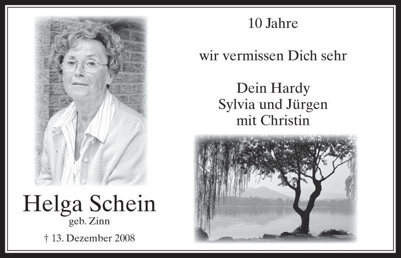  Traueranzeige für Helga Schein vom 12.12.2018 aus  Werbepost 