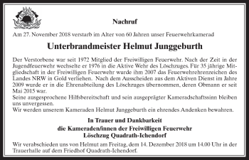 Anzeige von Helmut Junggeburth von  Werbepost 