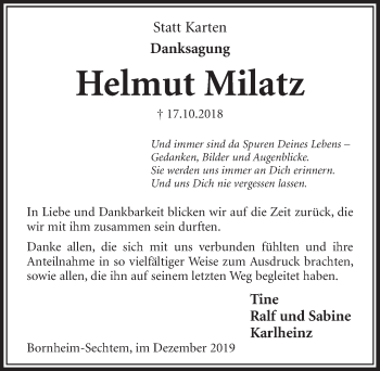Anzeige von Helmut Milatz von  Schlossbote/Werbekurier 