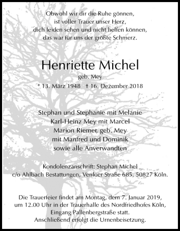 Anzeige von Henriette Michel von Kölner Stadt-Anzeiger / Kölnische Rundschau / Express