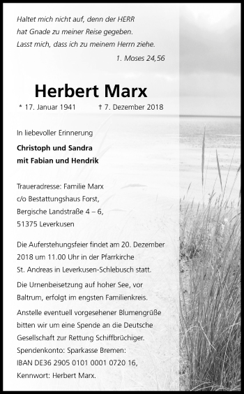 Anzeige von Herbert Marx von Kölner Stadt-Anzeiger / Kölnische Rundschau / Express