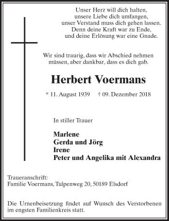 Anzeige von Herbert Voermans von  Sonntags-Post 
