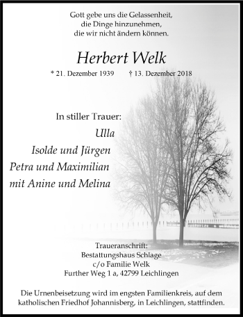 Anzeige von Herbert Welk von  Lokale Informationen 