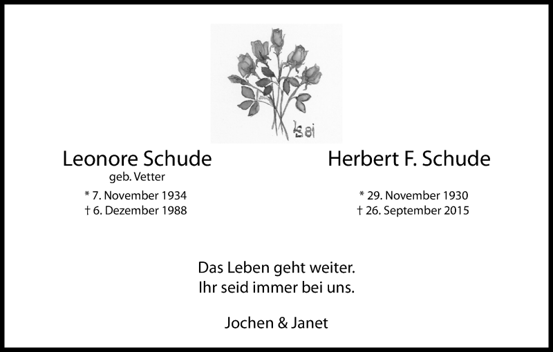  Traueranzeige für Herbert F. Schude vom 08.12.2018 aus Kölner Stadt-Anzeiger / Kölnische Rundschau / Express