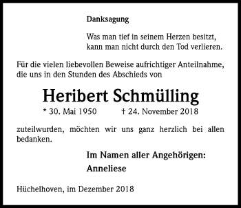Anzeige von Heribert Schmülling von Kölner Stadt-Anzeiger / Kölnische Rundschau / Express