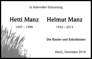 Anzeige von Hetti und Helmut Manz von Kölner Stadt-Anzeiger / Kölnische Rundschau / Express