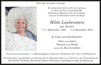 Anzeige von Hilde Laubenstein von  Bergisches Handelsblatt 