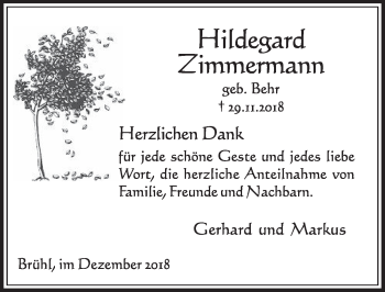 Anzeige von Hildegard Zimmermann von  Schlossbote/Werbekurier 