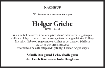 Anzeige von Holger Griebe von  Werbepost 