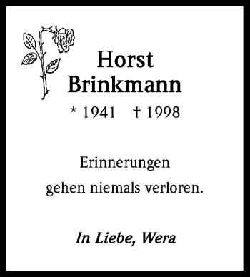 Anzeige von Horst Brinkmann von Kölner Stadt-Anzeiger / Kölnische Rundschau / Express