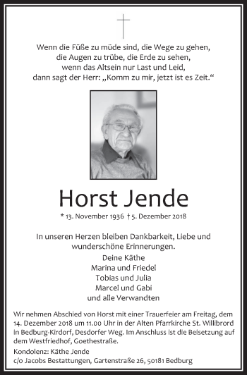 Anzeige von Horst Jende von  Werbepost 