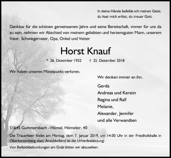 Anzeige von Horst Knauf von Kölner Stadt-Anzeiger / Kölnische Rundschau / Express