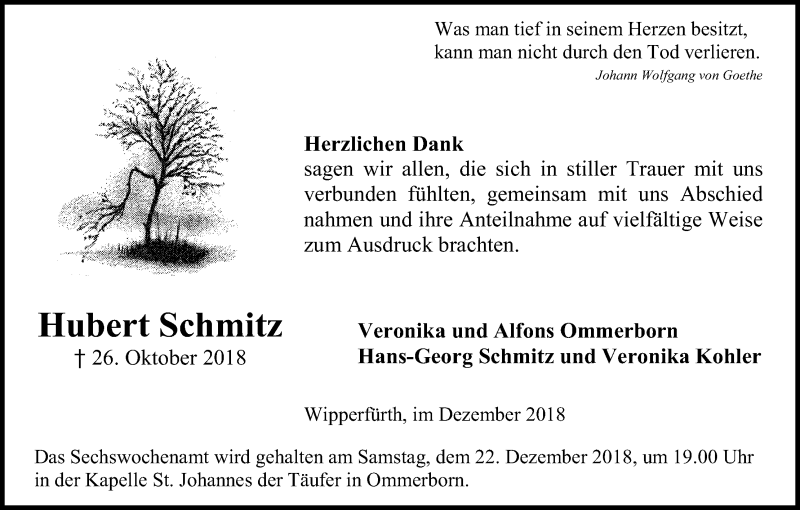  Traueranzeige für Hubert Schmitz vom 15.12.2018 aus Kölner Stadt-Anzeiger / Kölnische Rundschau / Express