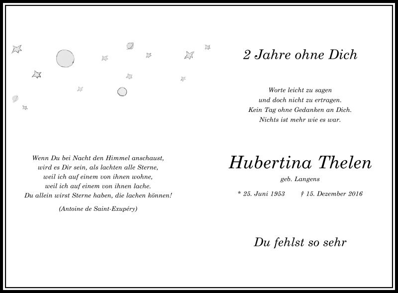  Traueranzeige für Hubertina Thelen vom 18.07.2023 aus Kölner Stadt-Anzeiger / Kölnische Rundschau / Express