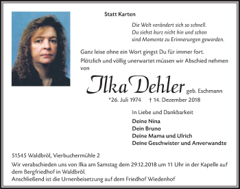 Anzeige von Ilka Dehler von  Lokalanzeiger 