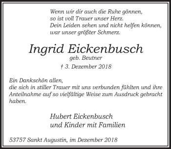 Anzeige von Ingrid Eickenbusch von  Extra Blatt 