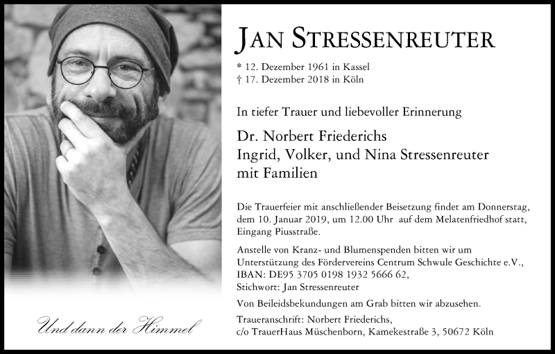  Traueranzeige für Jan Stressenreuter vom 22.12.2018 aus Kölner Stadt-Anzeiger / Kölnische Rundschau / Express