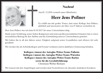 Anzeige von Jens Poßner von  Wochenende  Lokale Informationen 