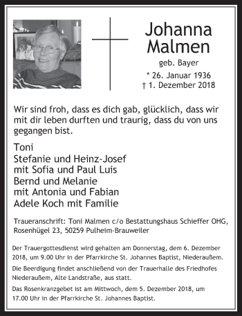 Anzeige von Johanna Johanna von  Werbepost 