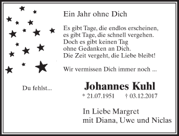 Anzeige von Johannes Kuhl von  Schlossbote/Werbekurier 