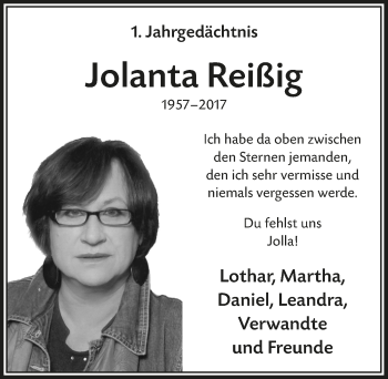 Anzeige von Jolanta Reißig von  Leverkusener Wochenende 