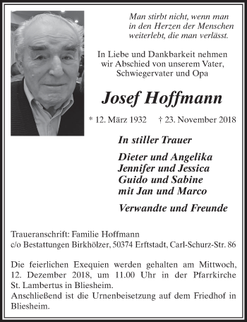 Anzeige von Josef Hoffmann von  Sonntags-Post 