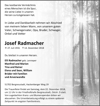 Anzeige von Josef Radmacher von Kölner Stadt-Anzeiger / Kölnische Rundschau / Express