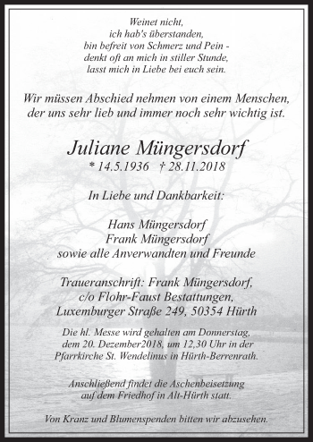 Anzeige von Juliane Müngersdorf von  Wochenende 
