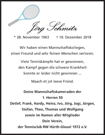 Anzeige von Jörg Schmitz von Kölner Stadt-Anzeiger / Kölnische Rundschau / Express