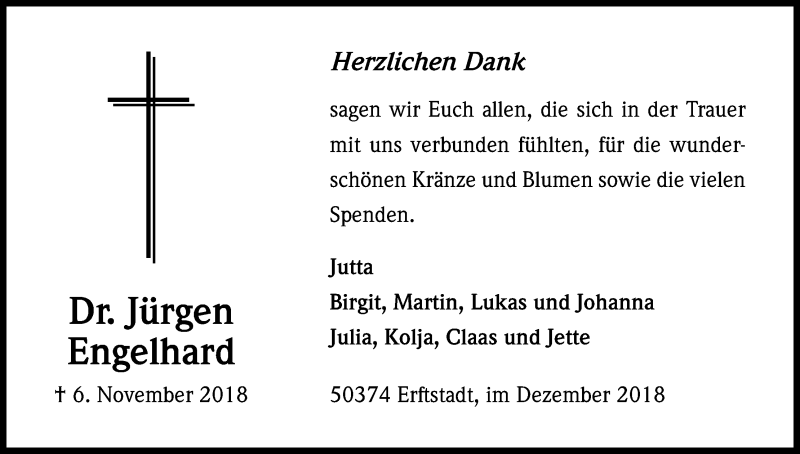  Traueranzeige für Jürgen Engelhard vom 22.12.2018 aus Kölner Stadt-Anzeiger / Kölnische Rundschau / Express
