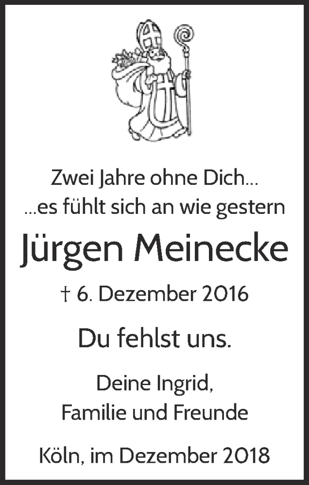  Traueranzeige für Jürgen Meinecke vom 05.12.2018 aus  Kölner Wochenspiegel 