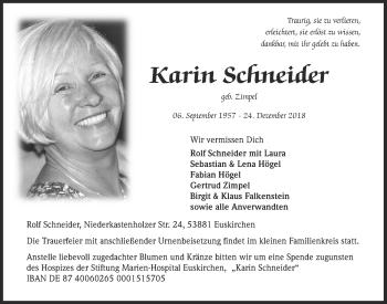 Anzeige von Karin Schneider von  Blickpunkt Euskirchen 