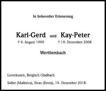 Anzeige von Karl-Gerd Werthenbach von Kölner Stadt-Anzeiger / Kölnische Rundschau / Express