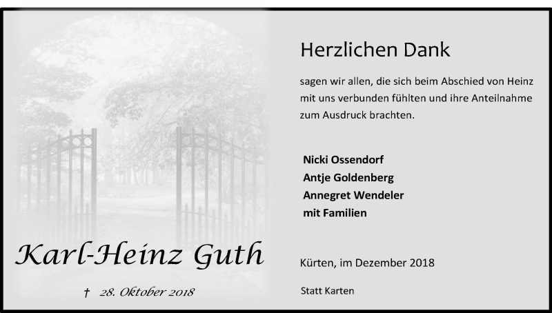  Traueranzeige für Karl-Heinz Guth vom 22.12.2018 aus Kölner Stadt-Anzeiger / Kölnische Rundschau / Express