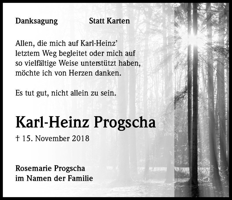  Traueranzeige für Karl-Heinz Progscha vom 19.12.2018 aus Kölner Stadt-Anzeiger / Kölnische Rundschau / Express