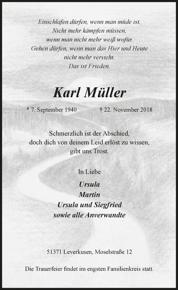  Traueranzeige für Karl Müller vom 05.12.2018 aus  Lokale Informationen 