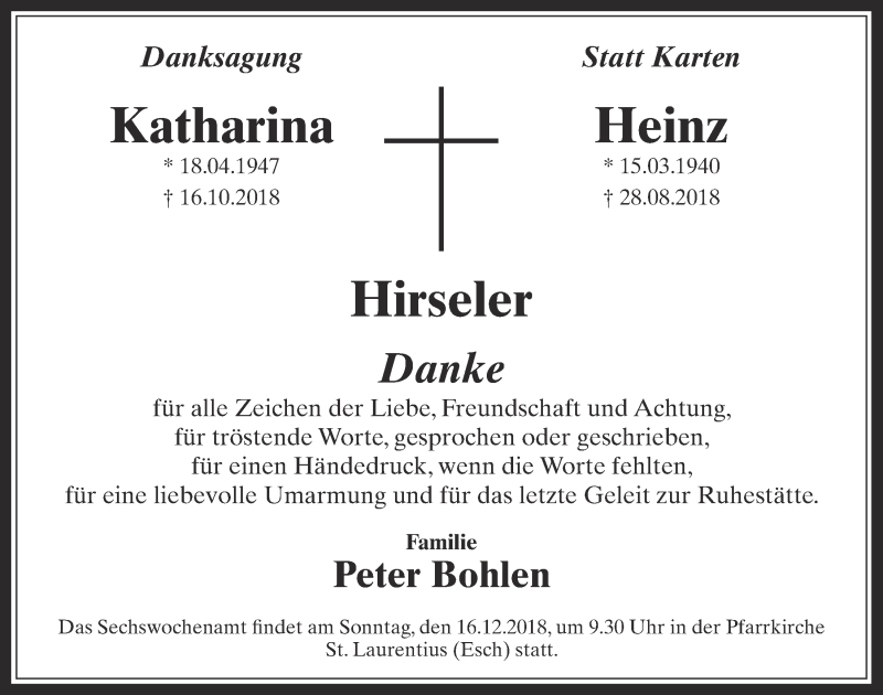  Traueranzeige für Katharina  vom 12.12.2018 aus  Werbepost 