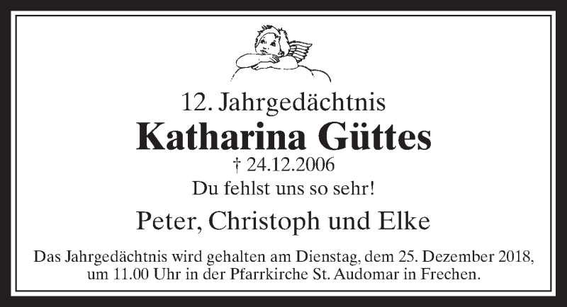  Traueranzeige für Katharina Güttes vom 22.12.2018 aus  Sonntags-Post 