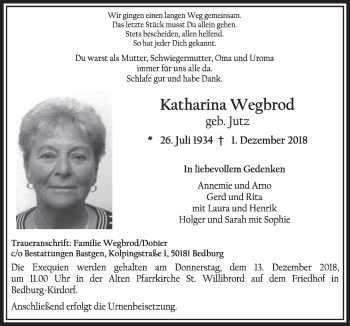 Anzeige von Katharina Wegbrod von  Sonntags-Post 