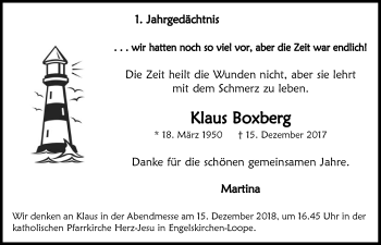 Anzeige von Klaus Boxberg von  Anzeigen Echo 